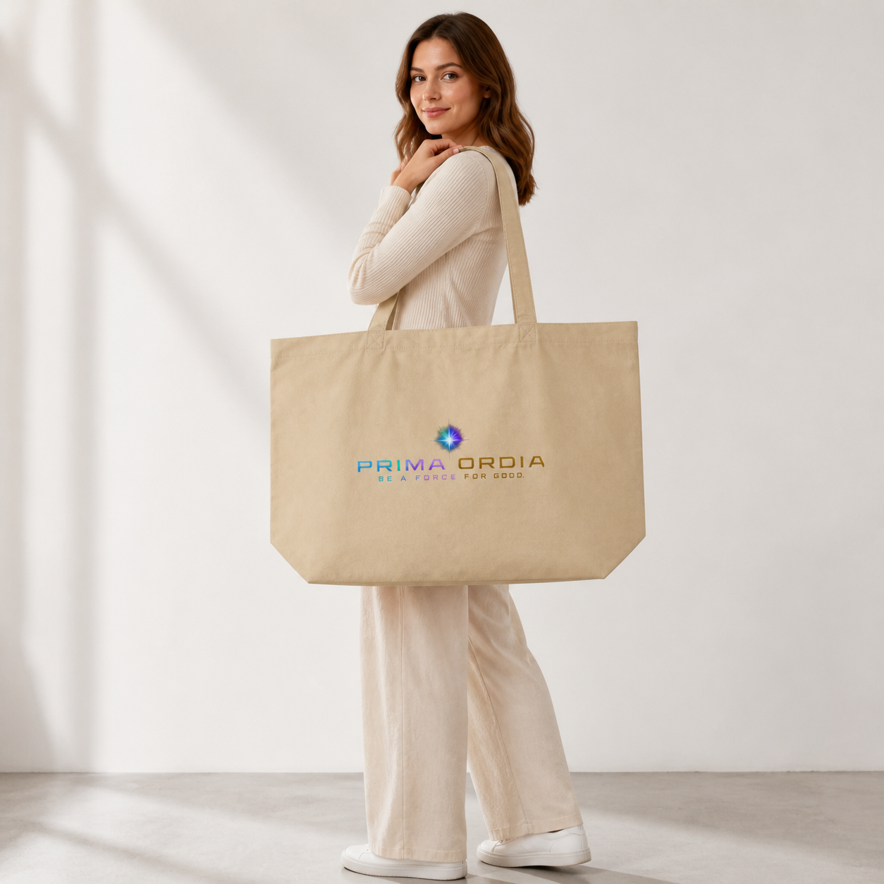 Large Organic Eco Tote: clean studio lifestyle image.