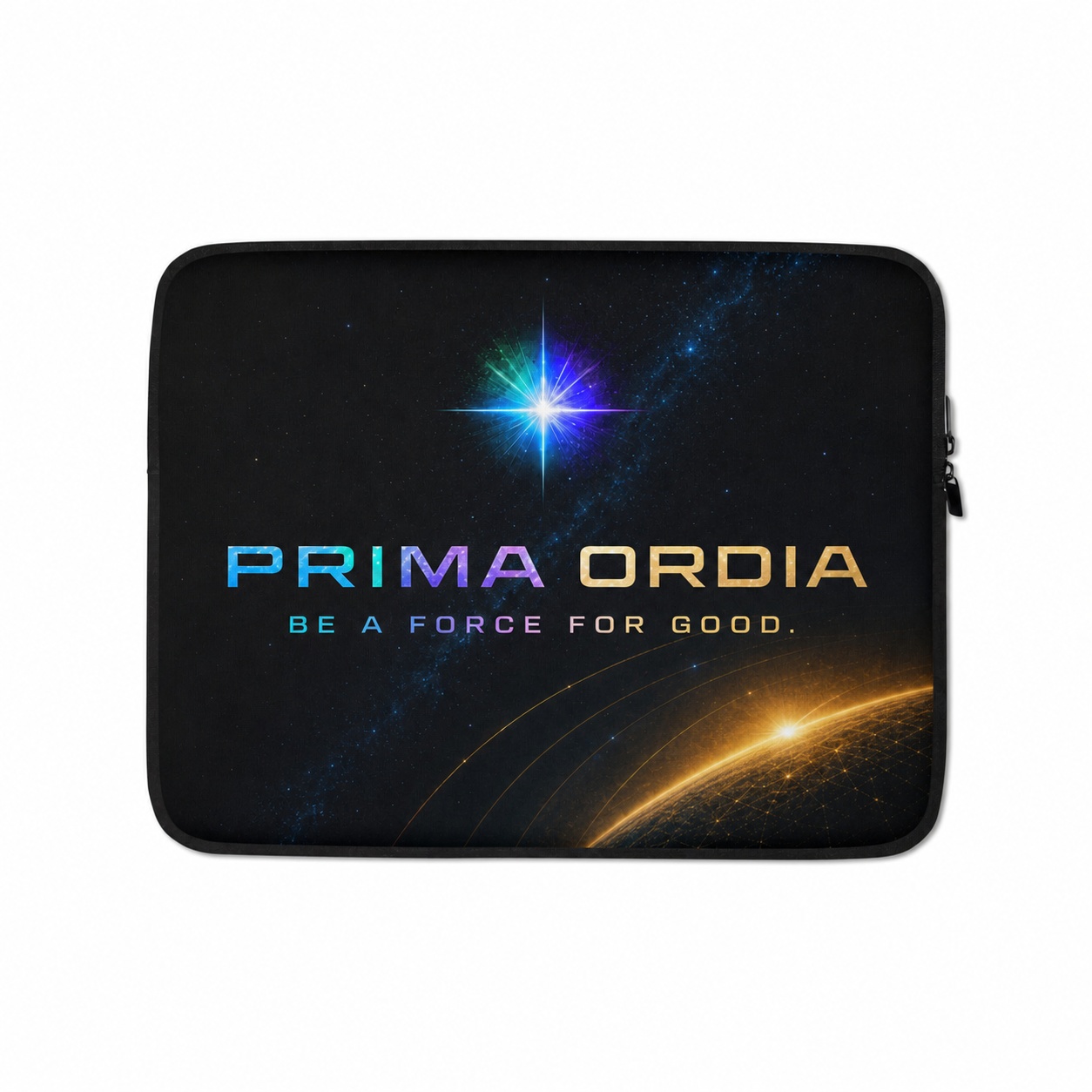 Black PRIMA ORDIA laptop sleeve on a white background