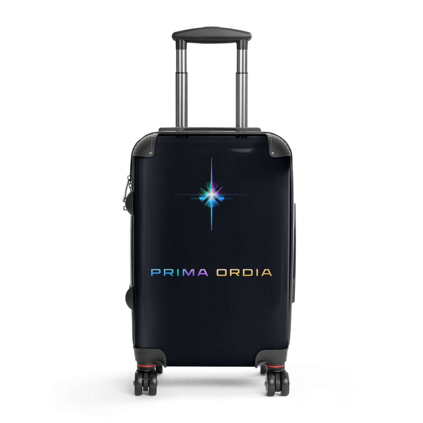 Black PRIMA ORDIA hard-shell suitcase on a white background