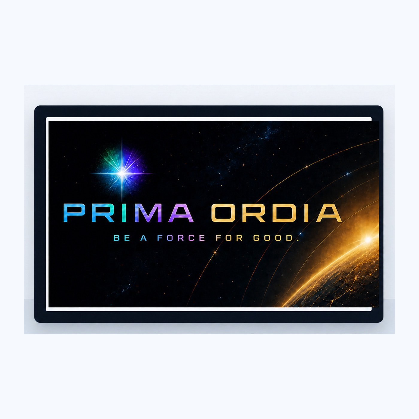 Framed PRIMA ORDIA cosmic wall art displayed in full