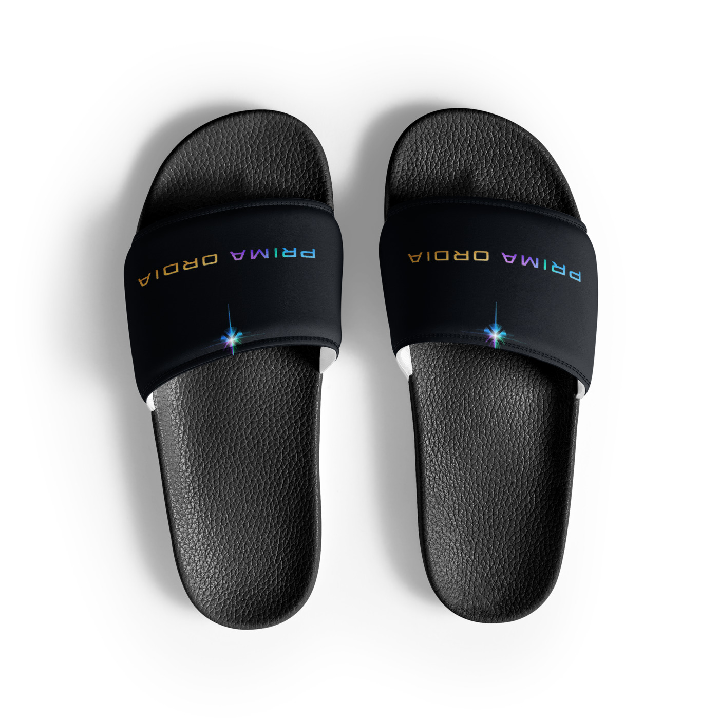 Black PRIMA ORDIA women's slides on a white background